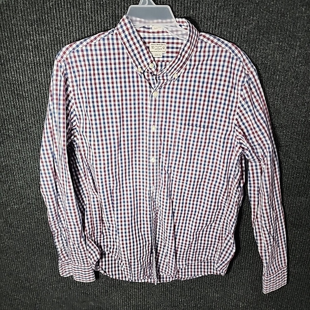 J.Crew Slim fit Button Down Shirt Gingham Sz L Large 100% Cotton